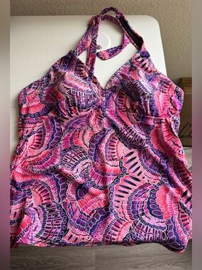 croft & barrow Pink and Purple Patterned Swim Halter Top